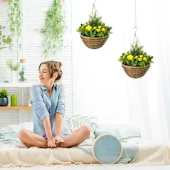 Outsunny Set of Two Hanging Lisianthus Flower Pots - Yellow/Green - 2