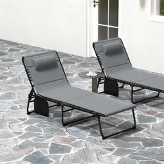 Outsunny Set of Two Reclining Sun Loungers - Charcoal Grey - 8