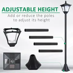 Outsunny Set of 2 Outdoor Garden Solar Post Lamp Sensor Dimmable LED Lantern Bollard IP44 Energy-saving 1.2M Tall, Black - 4
