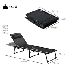 Outsunny Set of Two Folding Sun Loungers, with Four-Position Backs - Black - 3