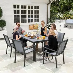 Outsunny Seven-Piece Garden Dining Set, with Plastic Wood-Top Table - Grey - 7