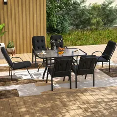 Outsunny Seven-Piece Garden Dining Set with Cushions - Black - 2