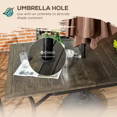 Outsunny Six-Seater Steel Garden Table, with ⌀41mm Parasol Hole - Wood-Effect - 7