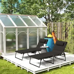 Outsunny Set of Two Reclining Sun Loungers - Black - 8