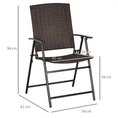 Outsunny Set of Four Folding Rattan Seat Chairs - Brown - 3