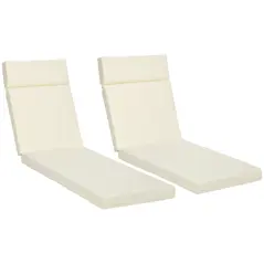 Outsunny Set of 2 Sun Lounger Cushions, Replacement Cushions for Rattan Furniture with Ties, 196 x 55 cm, Cushion ONLY, Cream White - 1