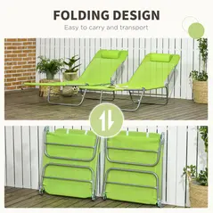 Outsunny Set of Two Steel Frame Sun Loungers, with Reclining Backs - Green - 5