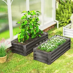 Outsunny Set of Two 110 x 50cm Steel Planter Boxes -  Dark Grey - 9