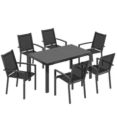 Outsunny Seven-Piece Garden Dining Set, with Plastic Wood-Top Table - Black - 1