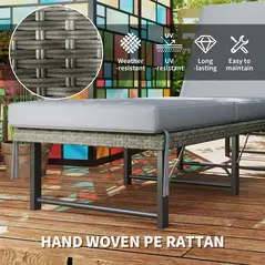 Outsunny Single Folding Rattan Sun Lounger, with Cushion - Grey - 6