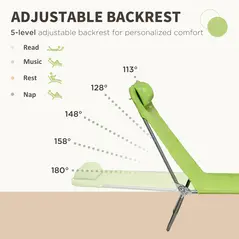 Outsunny Set of Two Steel Frame Sun Loungers, with Reclining Backs - Green - 4