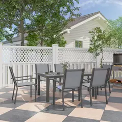 Outsunny Seven-Piece Garden Dining Set, with Plastic Wood-Top Table - Grey - 2