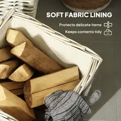 Outsunny Set of 3 Log Baskets for Wood Burner Indoor, Storage Basket with Lining and Rope Handles, Wicker Basket for Fireside Storage, Blankets, Beige - 5