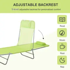 Outsunny Single Folding Sun Lounger - Green - 4