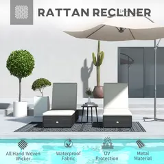 Outsunny Set of Two Rattan Sun Loungers, with Reclining Backs - Brown/Cream - 4