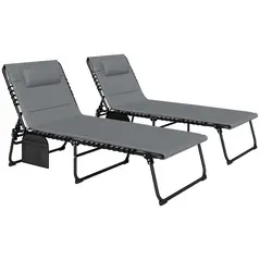 Outsunny Set of Two Reclining Sun Loungers - Charcoal Grey - 1