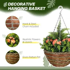 Outsunny Set of Two Hanging Lisianthus Flower Pots - Orange/Green - 4