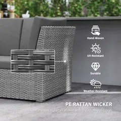 Outsunny Seven-Piece Rattan Garden Sofa Set, with Expanding Table - Light Grey - 6