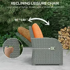 Outsunny Six-piece Outdoor Rattan Dining Set, Outdoor Sofa Set with Reclining Armchairs and Mental Frame, Orange - 4