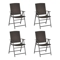 Outsunny Set of Four Folding Rattan Seat Chairs - Brown - 1