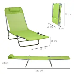 Outsunny Set of Two Steel Frame Sun Loungers, with Reclining Backs - Green - 3