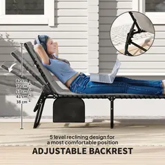 Outsunny Set of Two Reclining Sun Loungers - Light Grey - 4