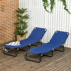 Outsunny Set of Two Metal Frame Folding Sun Loungers - Blue - 2