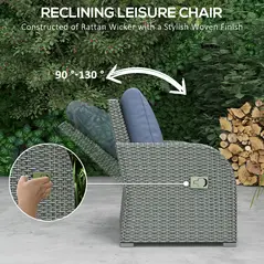 Outsunny Six-piece Outdoor Rattan Dining Set, Outdoor Sofa Set with Reclining Armchairs and Mental Frame, Blue - 4