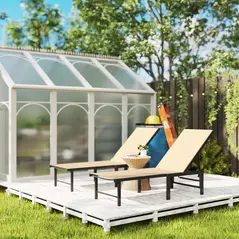 Outsunny Set of Two Reclining Sun Loungers - Khaki - 7