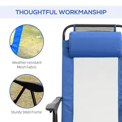 Outsunny Set of 2 Portable Folding Recliner Metal Outdoor Patio Chaise Lounge Chairs with Adjustable Backrest, Blue - 6