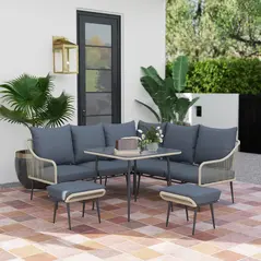 Outsunny Six-Piece Rattan Strong Garden Sofa Set - Grey - 2