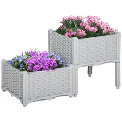 Outsunny Set of Two Rattan-Effect Planters - Grey - 1