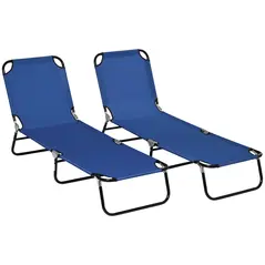 Outsunny Set of Two Metal Frame Folding Sun Loungers - Blue - 1