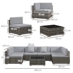 Outsunny Seven-Piece Rattan Garden Set, with Glass-Top Table - Mixed Grey - 3