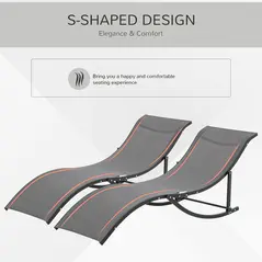 Outsunny Set of 2 S-shaped Foldable Lounge Chair Sun Lounger Reclining Outdoor Chair for Patio Beach Garden, Grey - 5