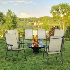 Outsunny Set of Six Folding Garden Chairs - Beige - 2