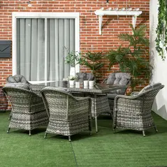 Outsunny Seven-Piece Rattan Dining Set - Grey - 2