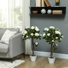 Outsunny Set of Two Faux Rose Trees - White - 2