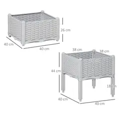 Outsunny Set of Two Rattan-Effect Planters - Grey - 3
