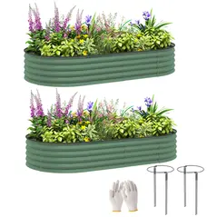 Outsunny Set of Two 181 x 93cm Steel Planters - Green - 1