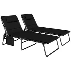 Outsunny Set of Two Reclining Sun Loungers - Black - 1