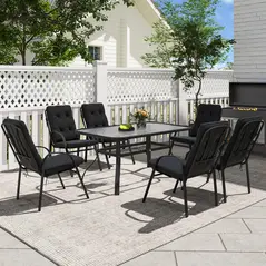 Outsunny Seven-Piece Garden Dining Set with Cushions - Black - 8
