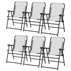 Outsunny Set of 6 Patio Folding Chair Set, Garden Portable Outdoor Chairs with Armrest and Breathable Mesh Fabric Seat and Backrest, for Camping, Beach, Deck, Lawn, Cream White - 1