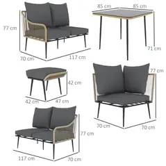 Outsunny Six-Piece Rattan Strong Garden Sofa Set - Brown/Grey - 3