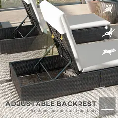 Outsunny Set of Two Rattan Sun Loungers, with Reclining Backs - Brown/Cream - 6