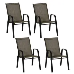 Outsunny Set of Four Stackable Mesh Seat Chairs - Mixed Brown - 1