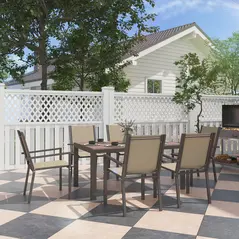 Outsunny Seven-Piece Garden Dining Set, with Plastic Wood-Top Table - Brown - 2