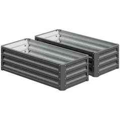 Outsunny Set of Two 110 x 50cm Steel Planter Boxes -  Light Grey - 1