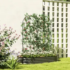 Outsunny Set of 2 Garden Trellis, Metal Fence Panels for Climbing Outdoor Plants, Flowers, 150 x 50cm - 2