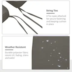 Outsunny Set of 2 Garden Chair Cushions with Ties, 45 x 45 cm Replacement Cushions for Outdoor Furniture, Dark Grey - 5